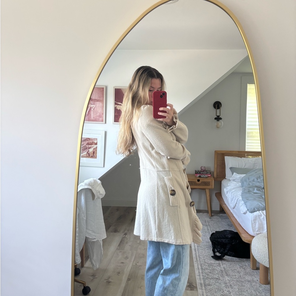 Cream Ruffle Button-Up Coat - Picture 3 of 6